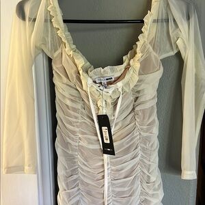 Fashion Nova Sheer Cream Ruched Dress